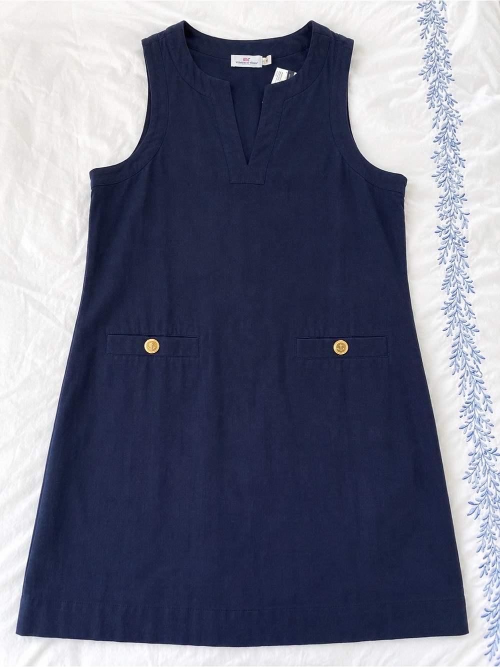 NWT Vineyard Vines Gold Button Shift Dress Navy Size M